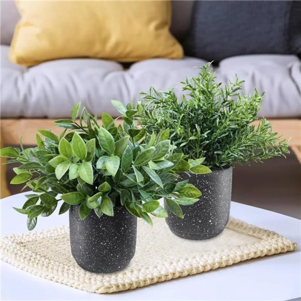 3 Pack Small Potted Artificial Plants Faux Greenery Rosemary Boxwood Snake Plant